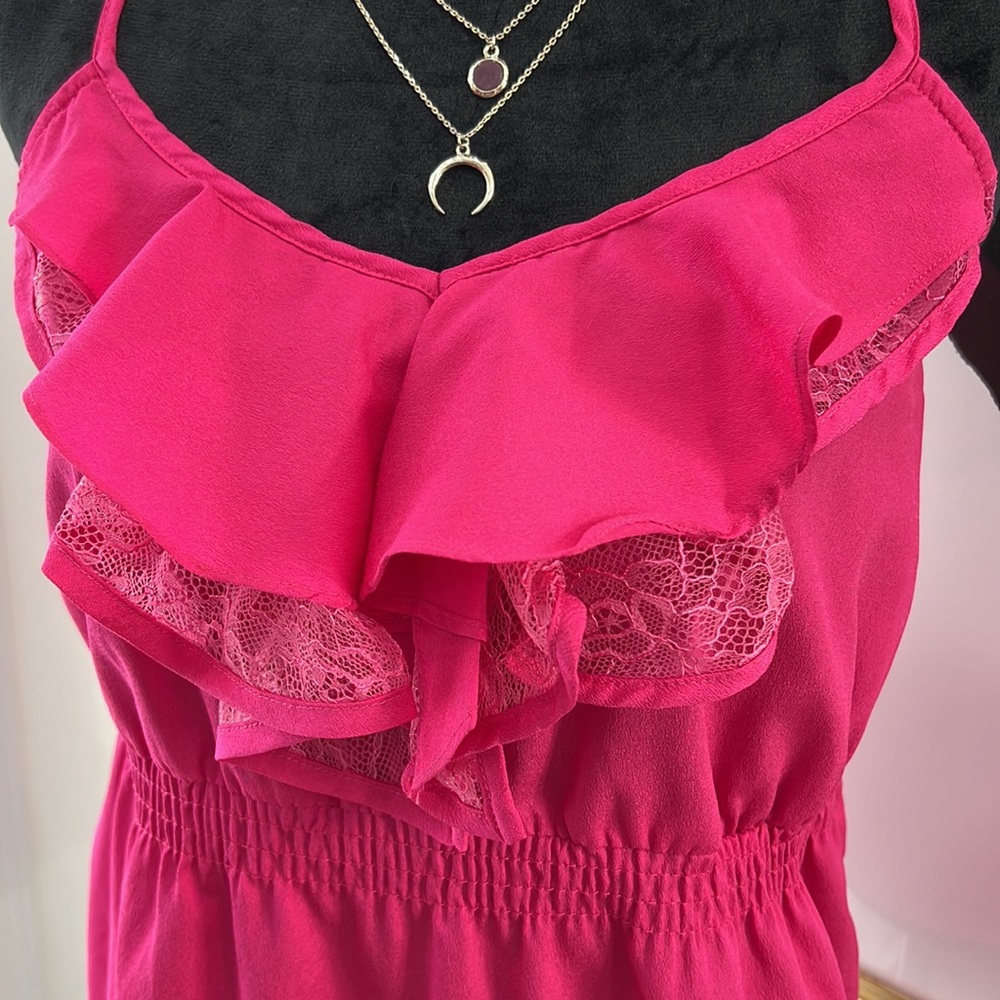 Entro Hot Pink Spaghetti Strap Racer-Back Ruffle-Front Top, Size S - Picture 3 of 10